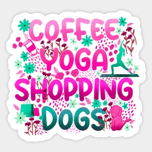 Coffee Yoga Shopping Dogs in Pink-Green Sticker